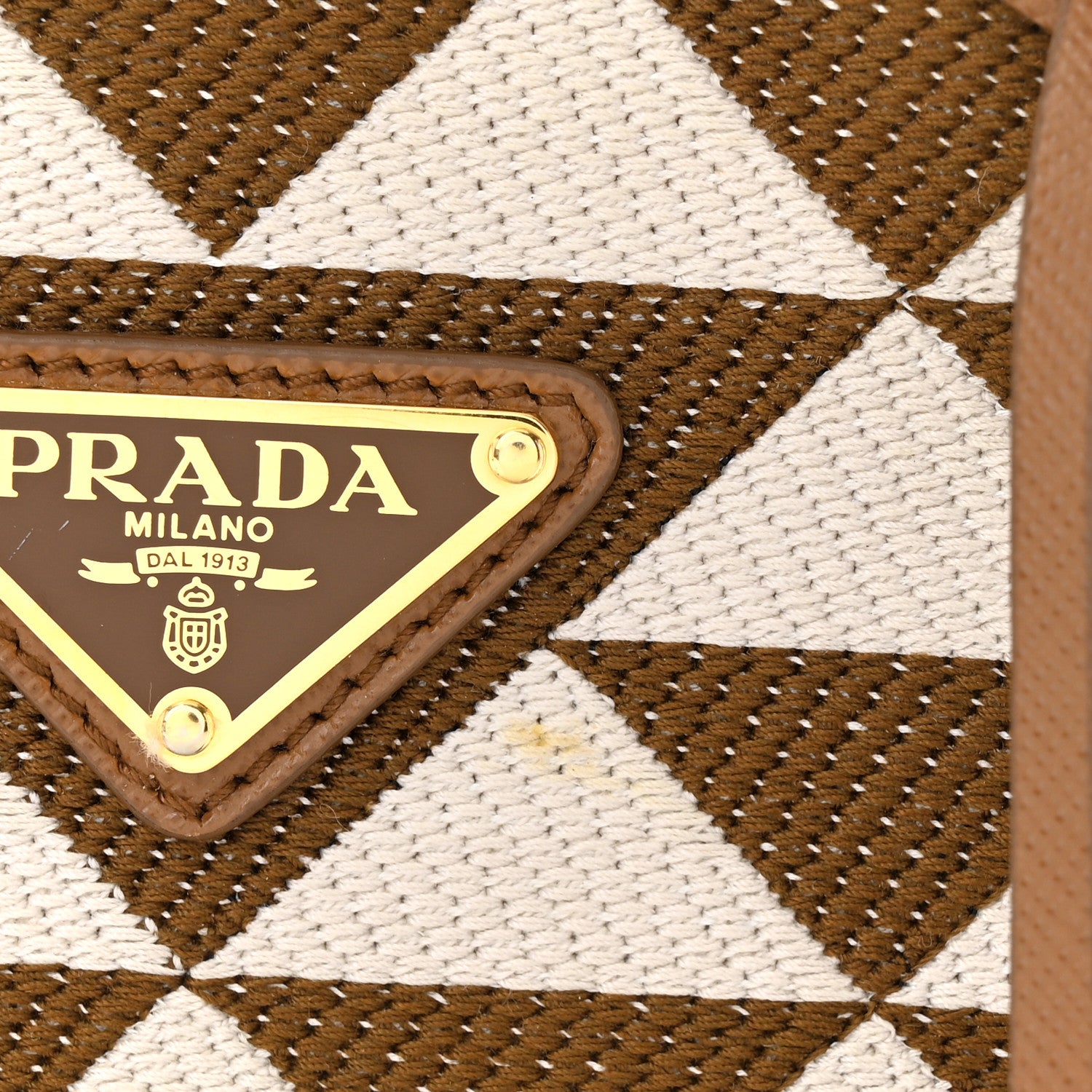 Prada Jacquard Saffiano Triangolo Symbole Embroidered Micro Tote Tobacco Talco 9 of 9