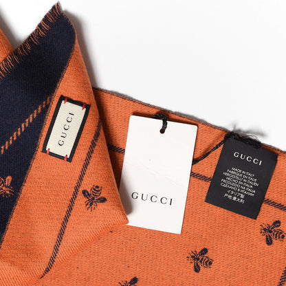 Gucci Wool Bee Costel Scarf Midnight Blue Orange 5 of 5