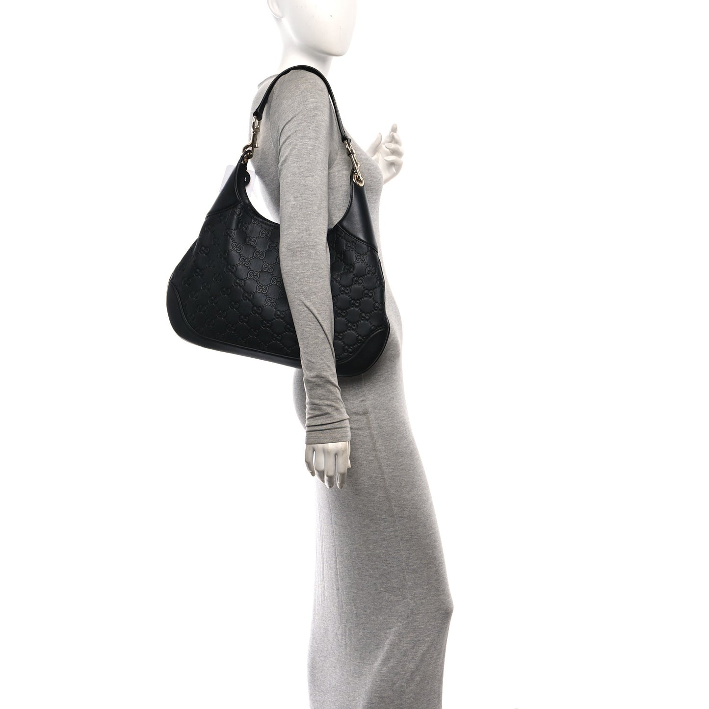 GG Calfskin Embossed B Medium Shoulder Bag Arabella Black