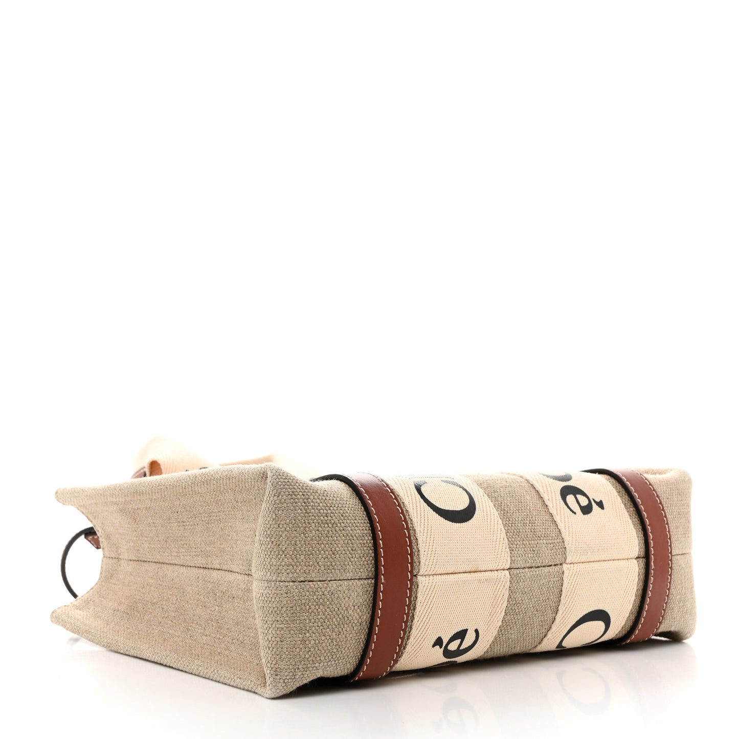 Linen Calfskin Small Woody Ribbon Tote With Strap White Brown
