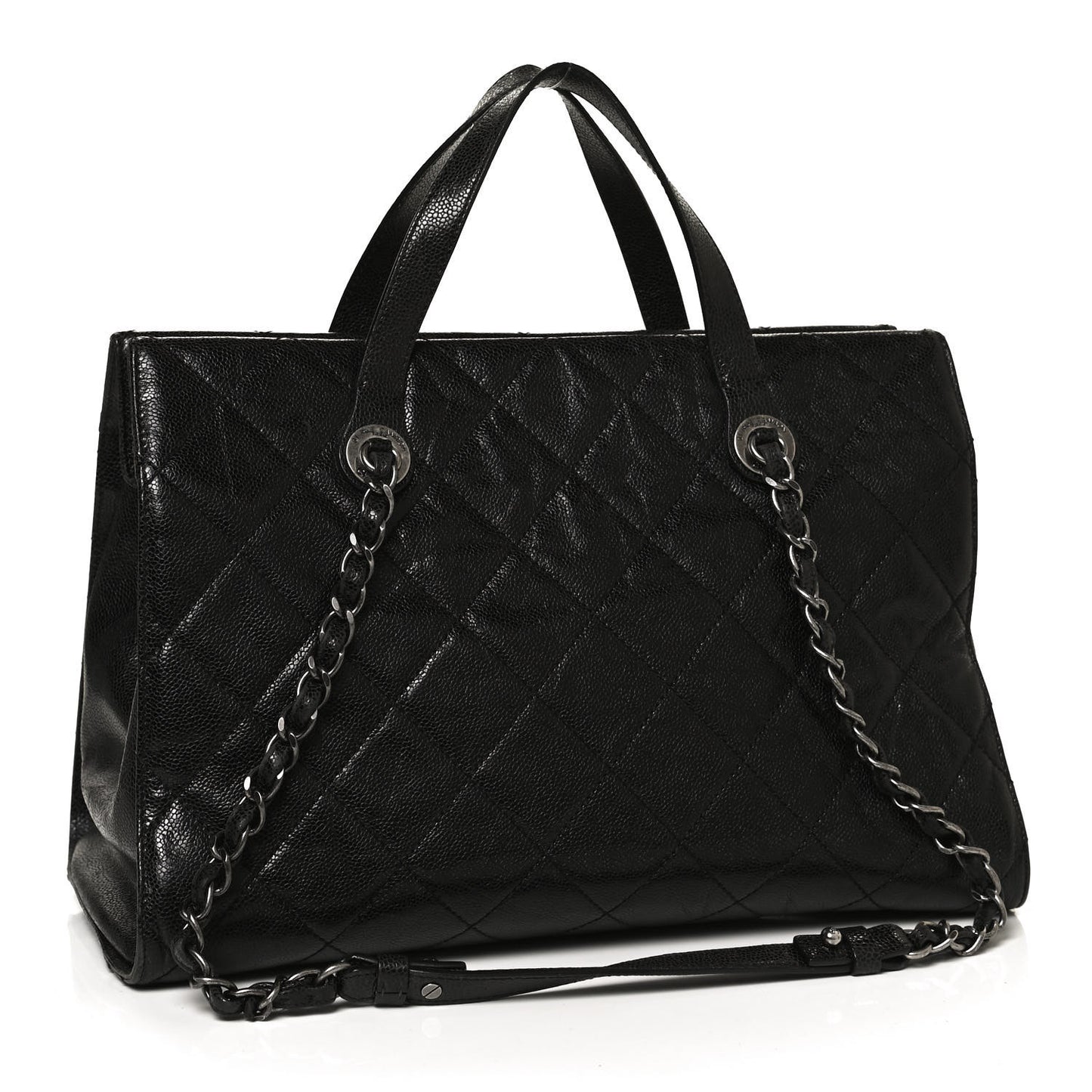 Crumpled Grained Calfskin Quilted CC Crave Tote Black