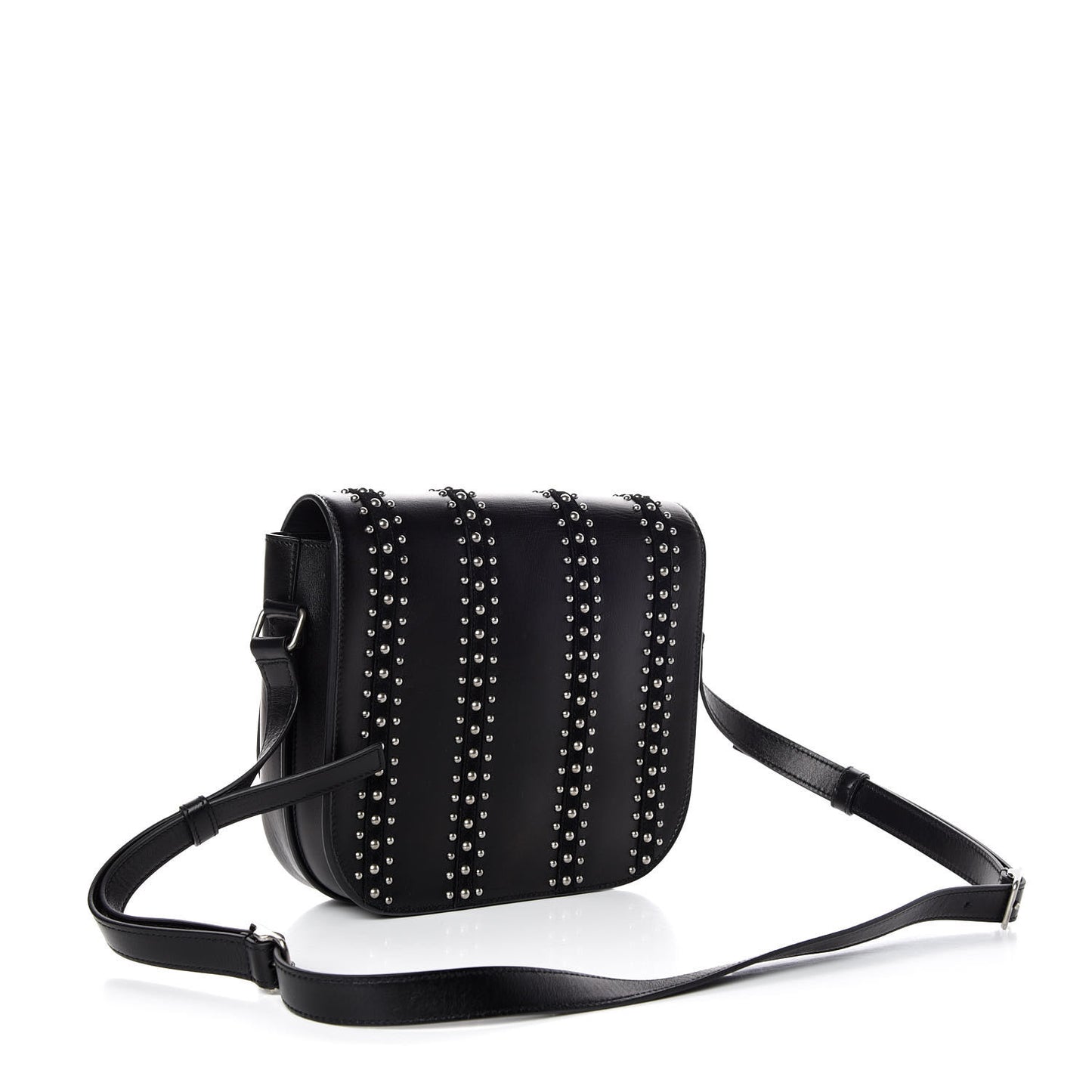 Smooth Calfskin Suede Betty Stud Stripe Flap Messenger Black