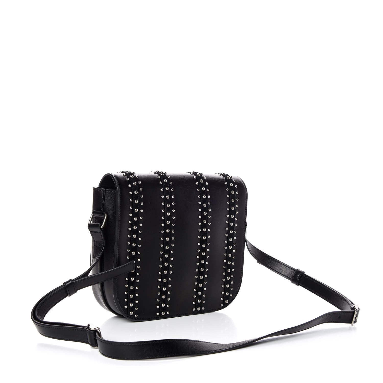 Saint Laurent Smooth Calfskin Suede Betty Stud Stripe Flap Messenger Black 3 of 9