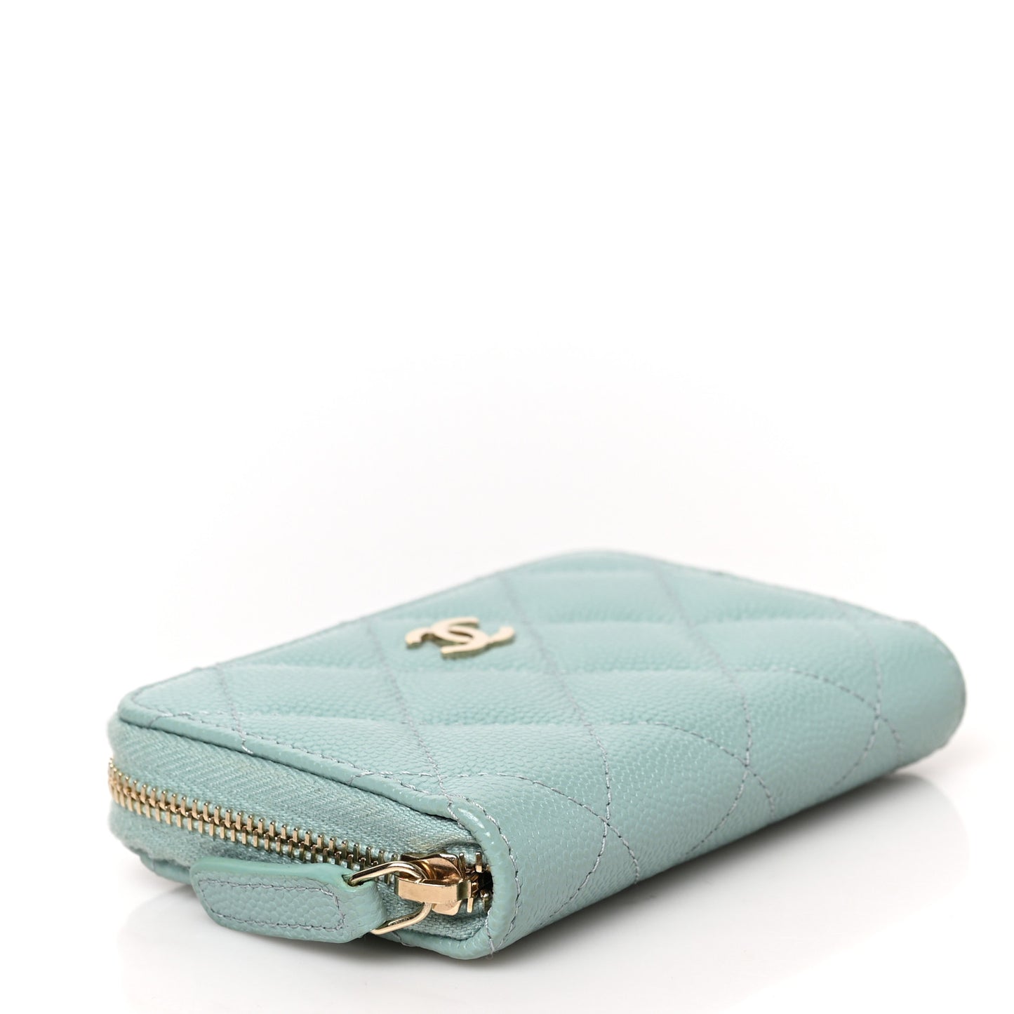 Caviar Quilted Zip Coin Purse Light Blue