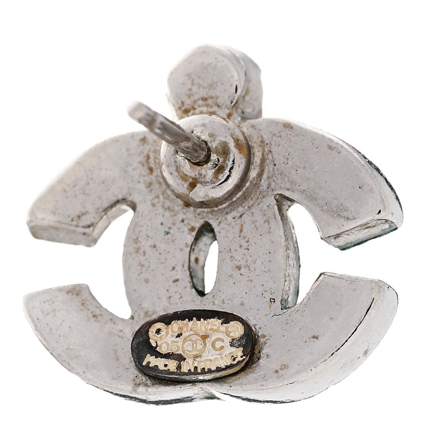 Resin Crystal CC Earrings Silver White