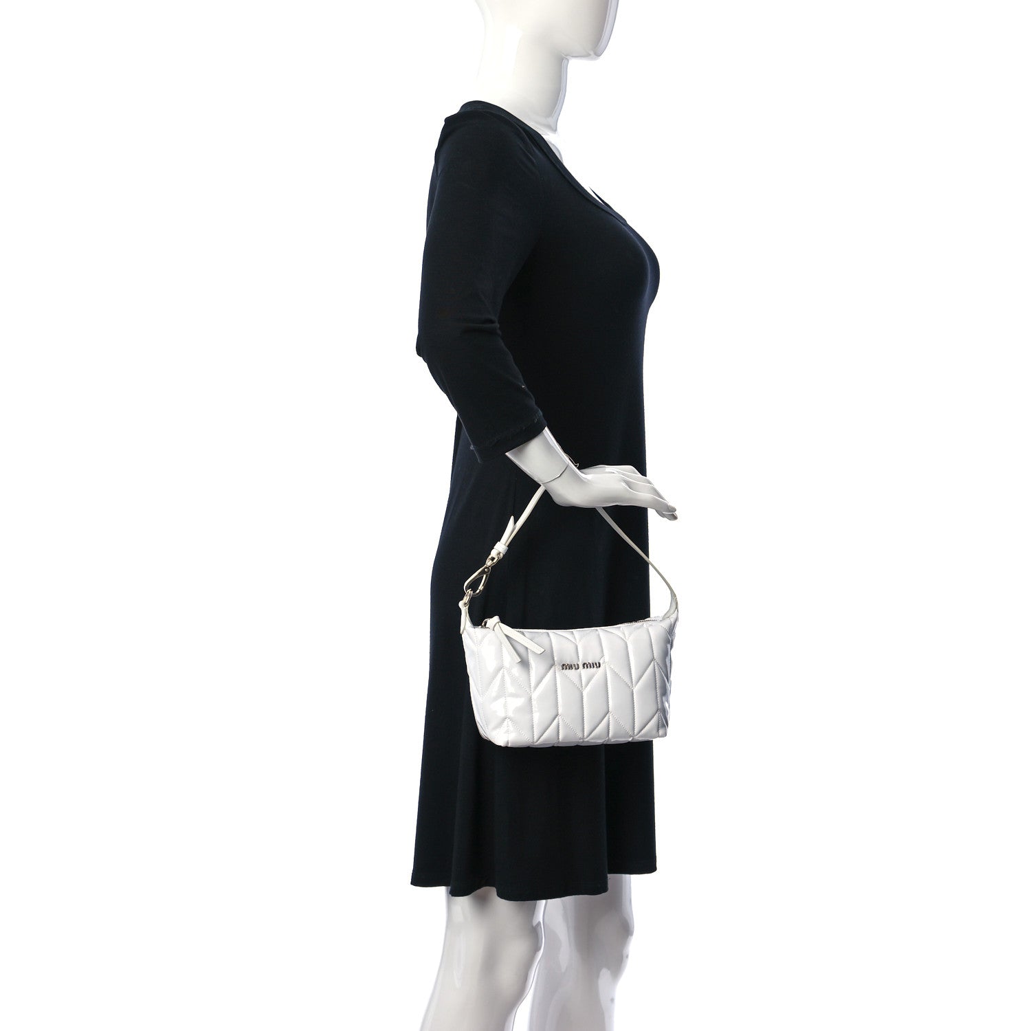 Miu Miu Iridescent Fabric Quilted Mini Spirit Ciré Bag White 2 of 10