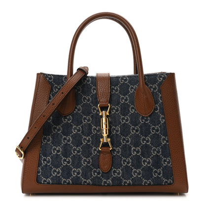 Gucci New Denim GG Monogram Dollar Calfskin Medium Jackie 1961 Tote Blue Tea Cuir Epilog 1 of 10