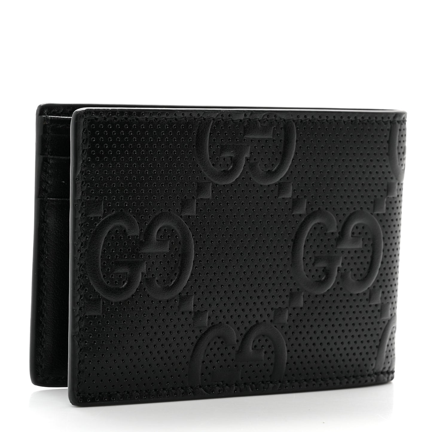 Calfskin GG Tennis Embossed Bi-Fold Wallet Black