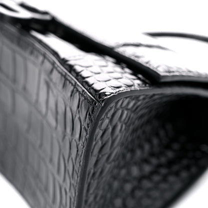 Balenciaga Shiny Calfskin Monochrome Crocodile Embossed Small Hourglass Top Handle Bag Black 9 of 19