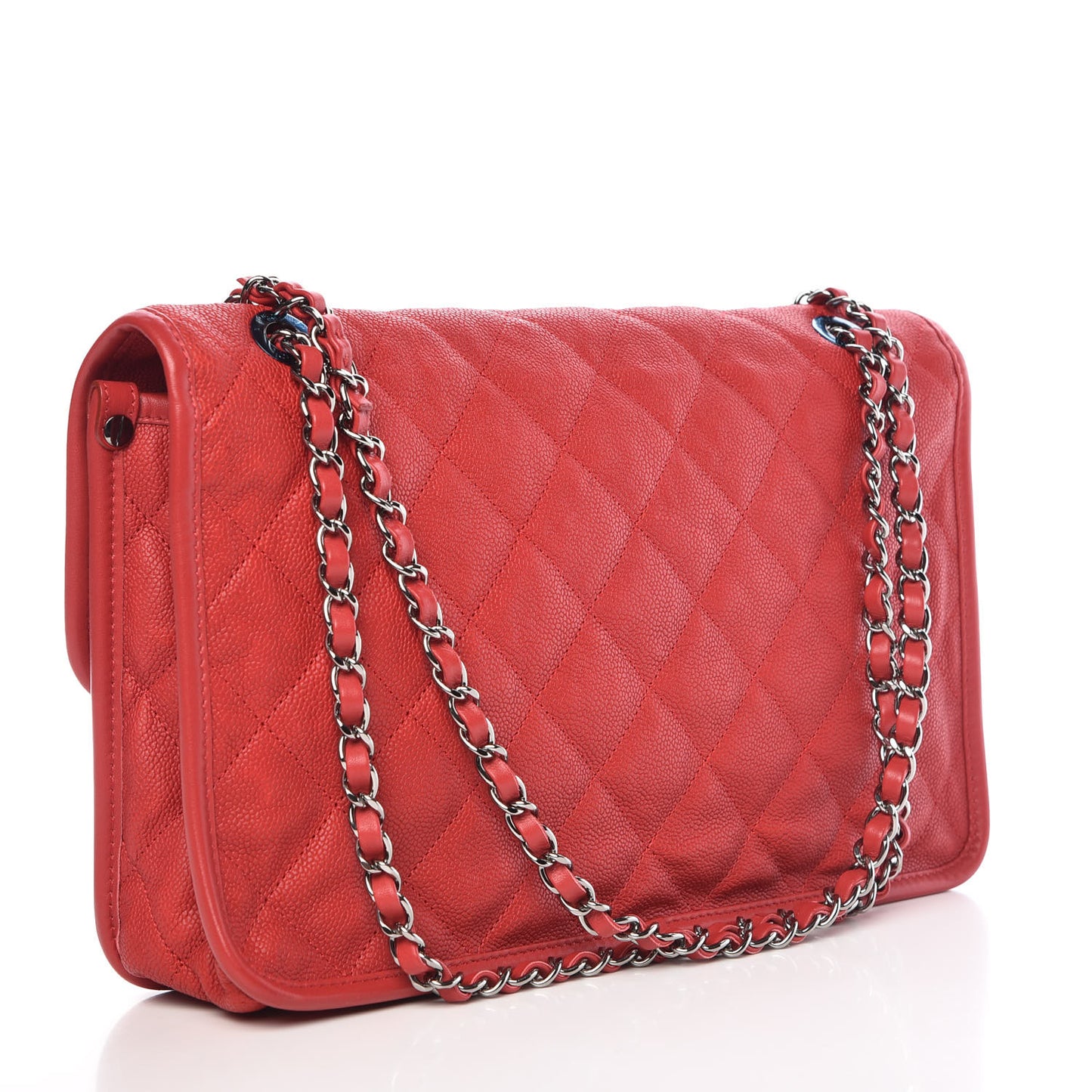 Caviar Quilted Large French Riviera Flap Red