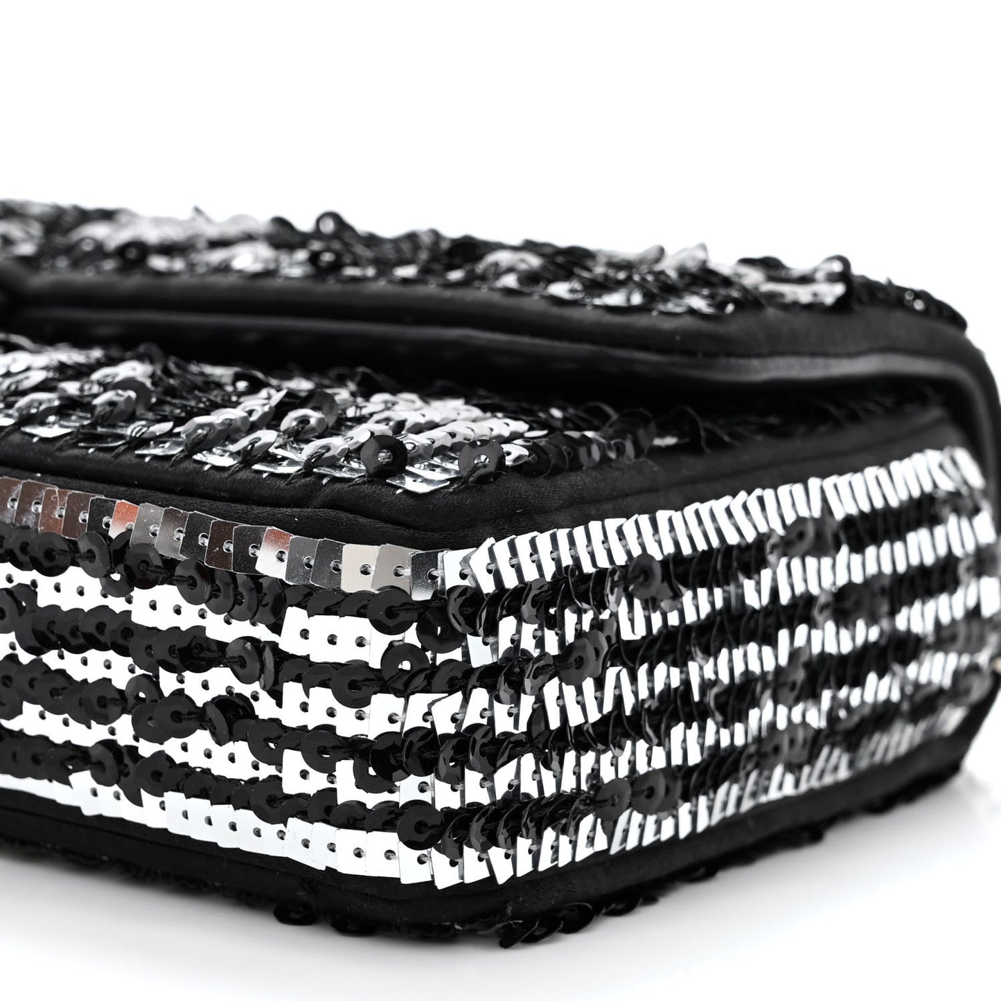 Sequin Quilted Pearl CC Flap Clutch Black