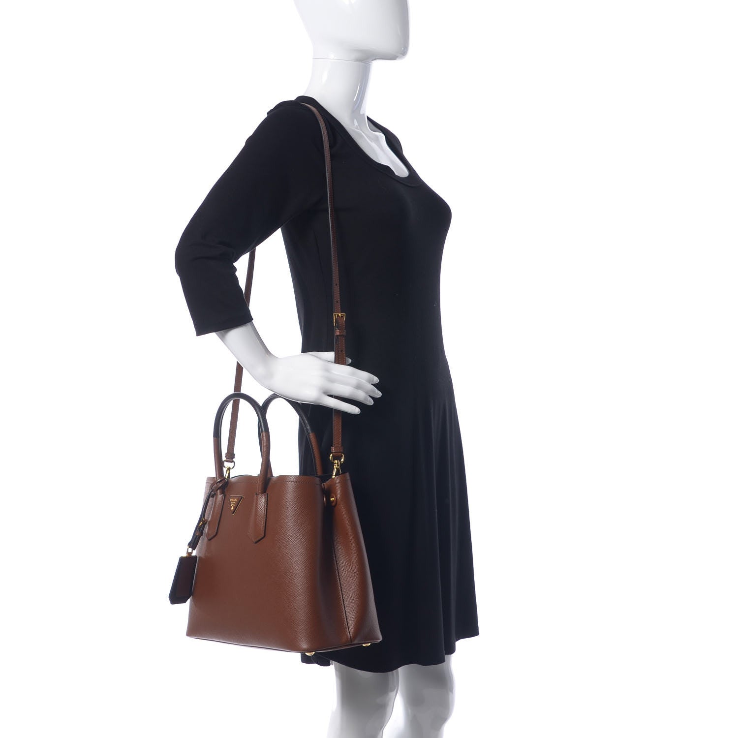 Prada Saffiano Cuir Medium Bi-Color Double Bag Palissandro Black 2 of 8