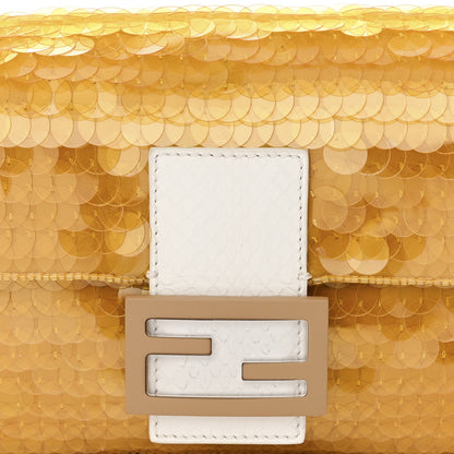 Fendi Satin Sequin Paillettes Elaphe Plexiglass Baguette 1997 Giallo Avorio 8 of 10