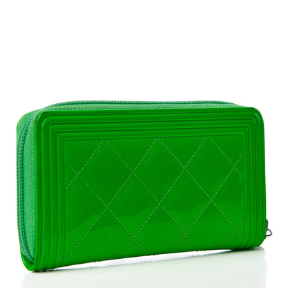 Chanel Patent Quilted Small Boy Zip Around Wallet Green 3 of 14