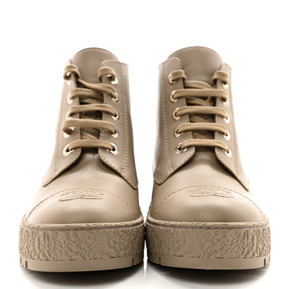 Chanel Calfskin CC Turnlock Lace Up Boots 39 Beige 2 of 9