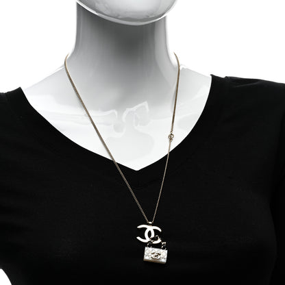 Chanel Metal Lambskin Resin CC Flap Bag Necklace Gold Black Pearly White 2 of 6