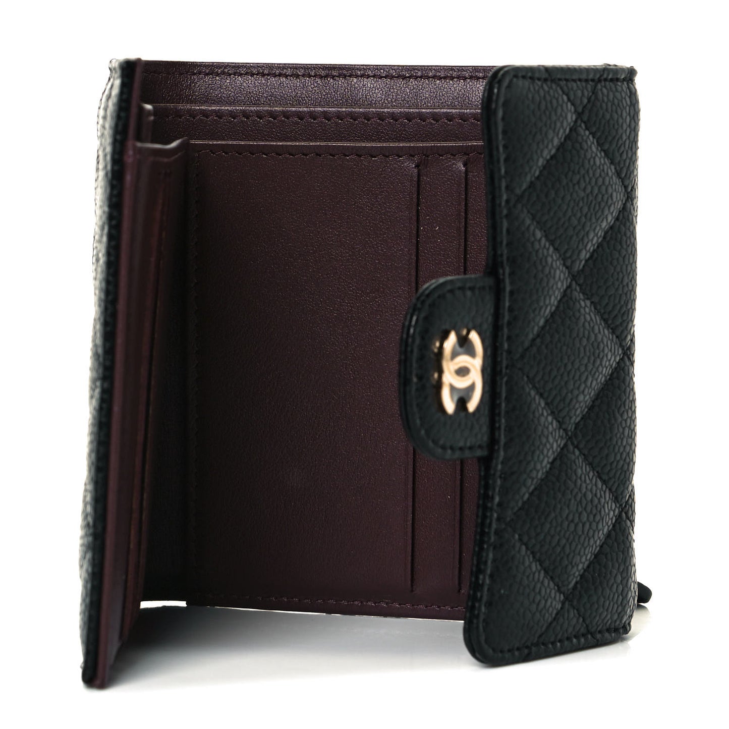 Caviar Quilted Compact Flap Wallet Black