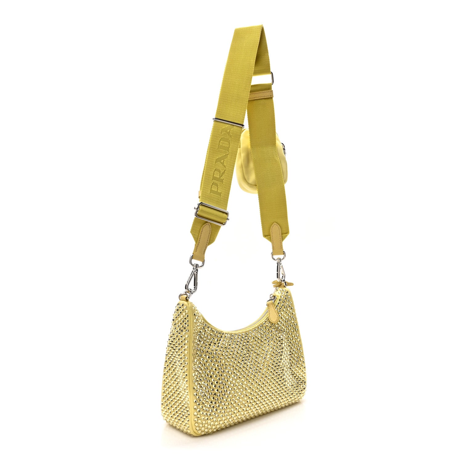 Prada Satin Crystal Re-Edition 2005 Shoulder Bag Ananas 3 of 9