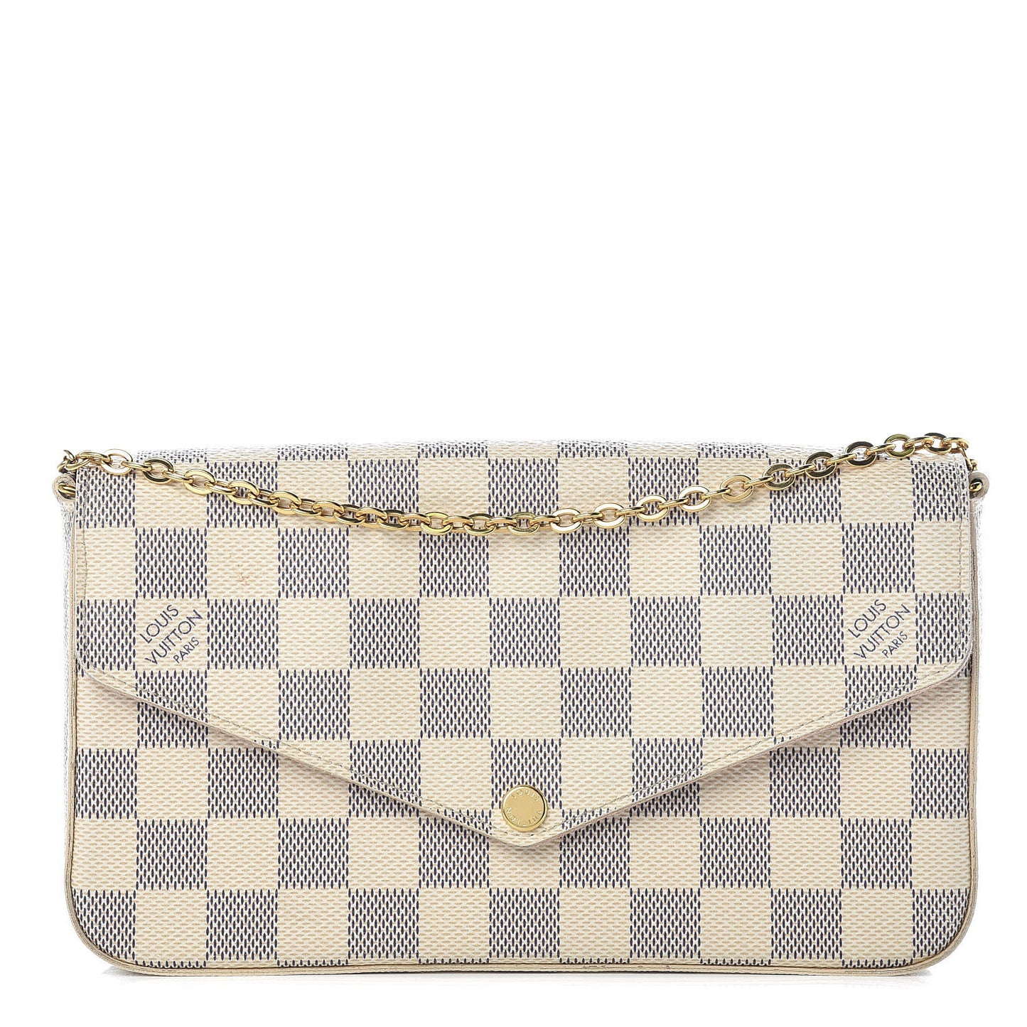 Damier Azur Pochette Felicie Chain Wallet Rose Ballerine