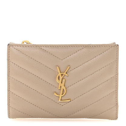 Saint Laurent Grain De Poudre Matelasse Chevron Cassandre Fragments Zipperred Bi-Fold Wallet Dark Beige 1 of 7