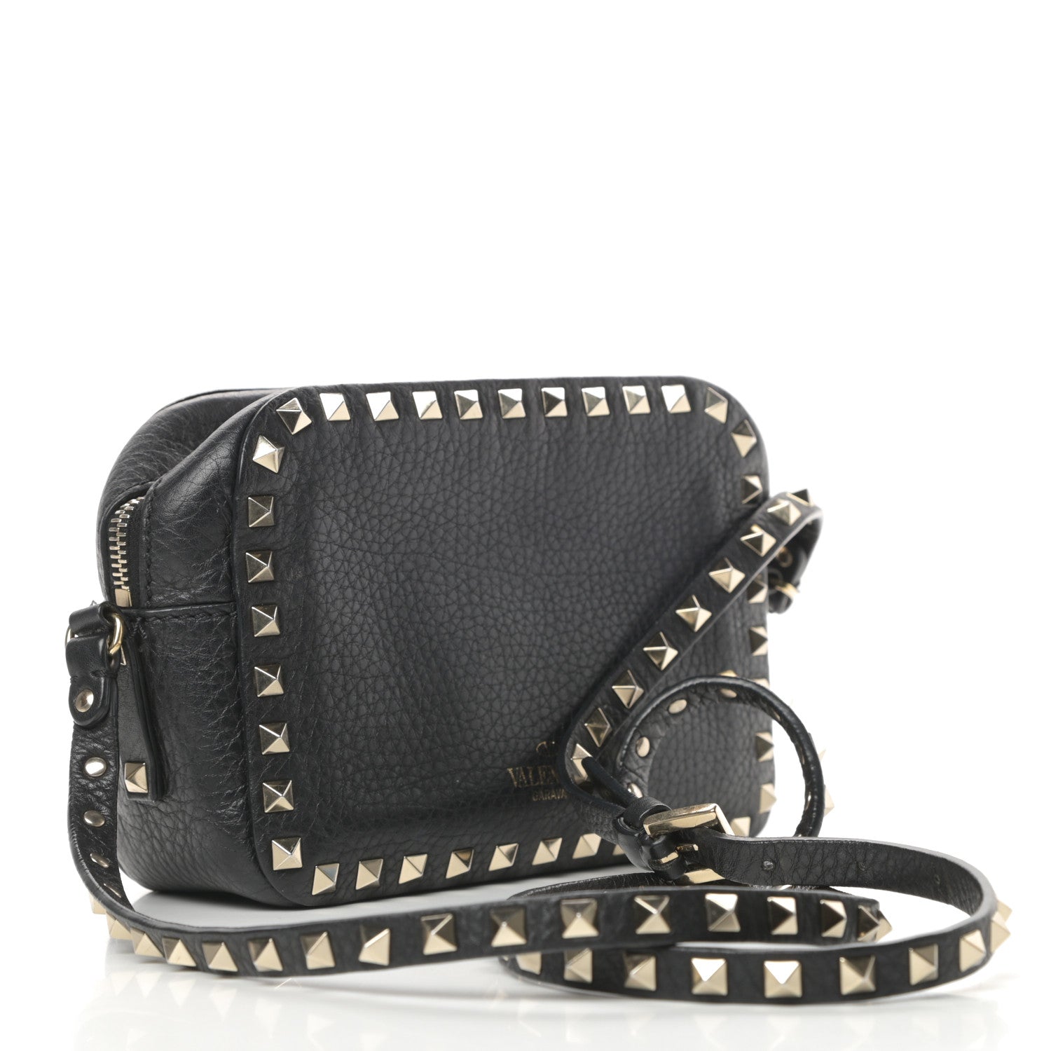 Valentino Garavani Pebbled Calfskin Rockstud Camera Crossbody Bag Black 3 of 16