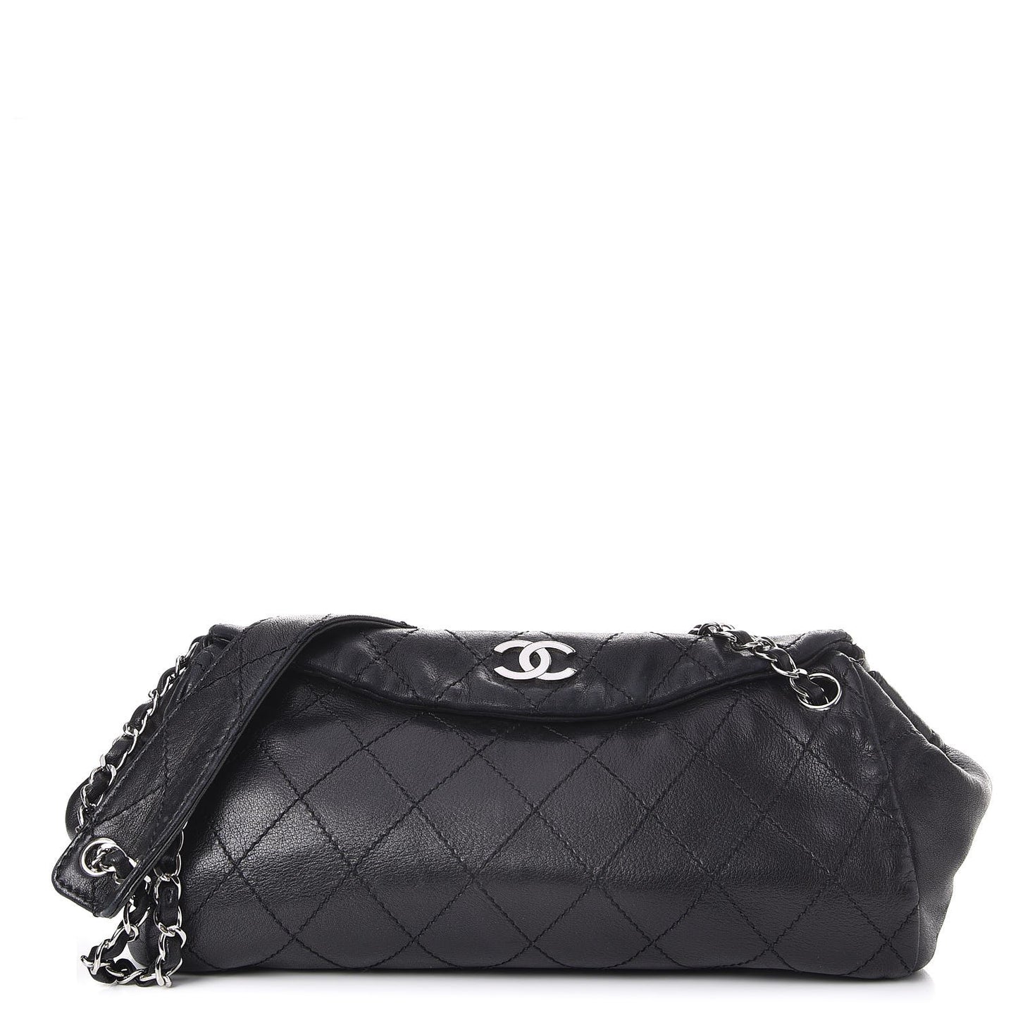 Lambskin Stitched Accordion Tote Black