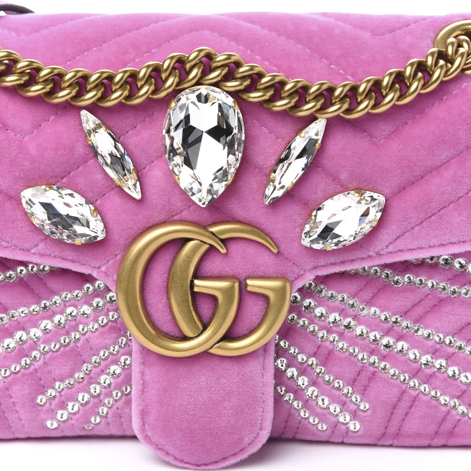 Gucci Velvet Matelasse Marquise Crystals Embroidered Small GG Marmont Shoulder Bag Malva 10 of 10
