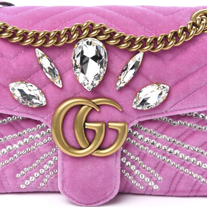 Gucci Velvet Matelasse Marquise Crystals Embroidered Small GG Marmont Shoulder Bag Malva 10 of 10