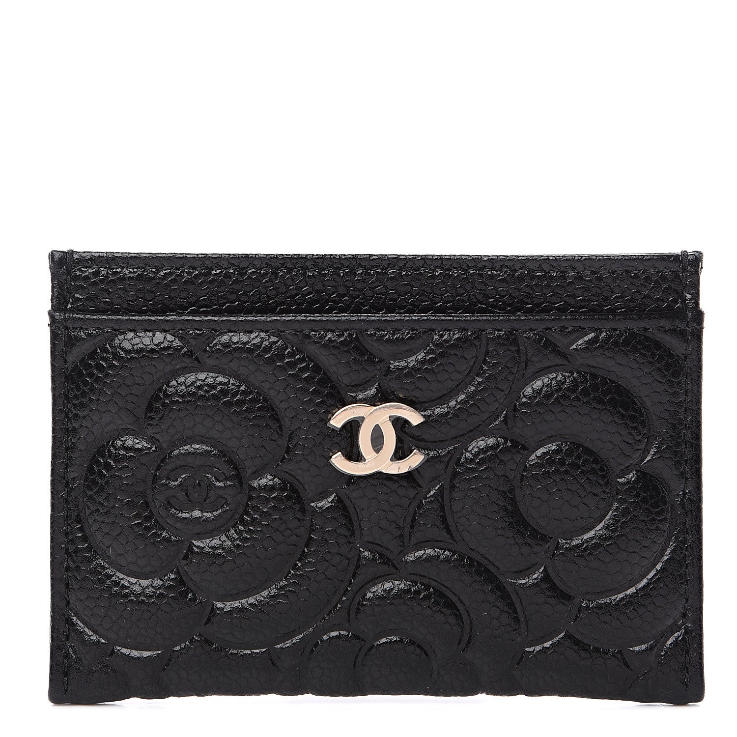 Chanel Caviar Camellia Embossed Card Holder Black 1 of 8