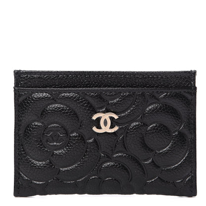 Chanel Caviar Camellia Embossed Card Holder Black 1 of 8