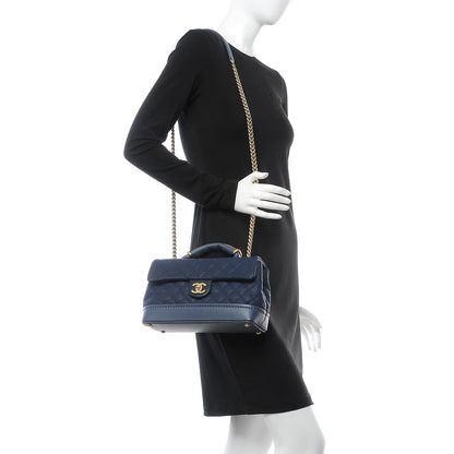 Chanel Iridescent Grained Calfskin Globe Trotter Medium Flap Navy Blue 2 of 8