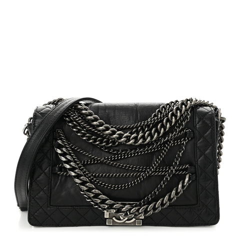 Calfskin Enchained New Medium Boy Flap Black
