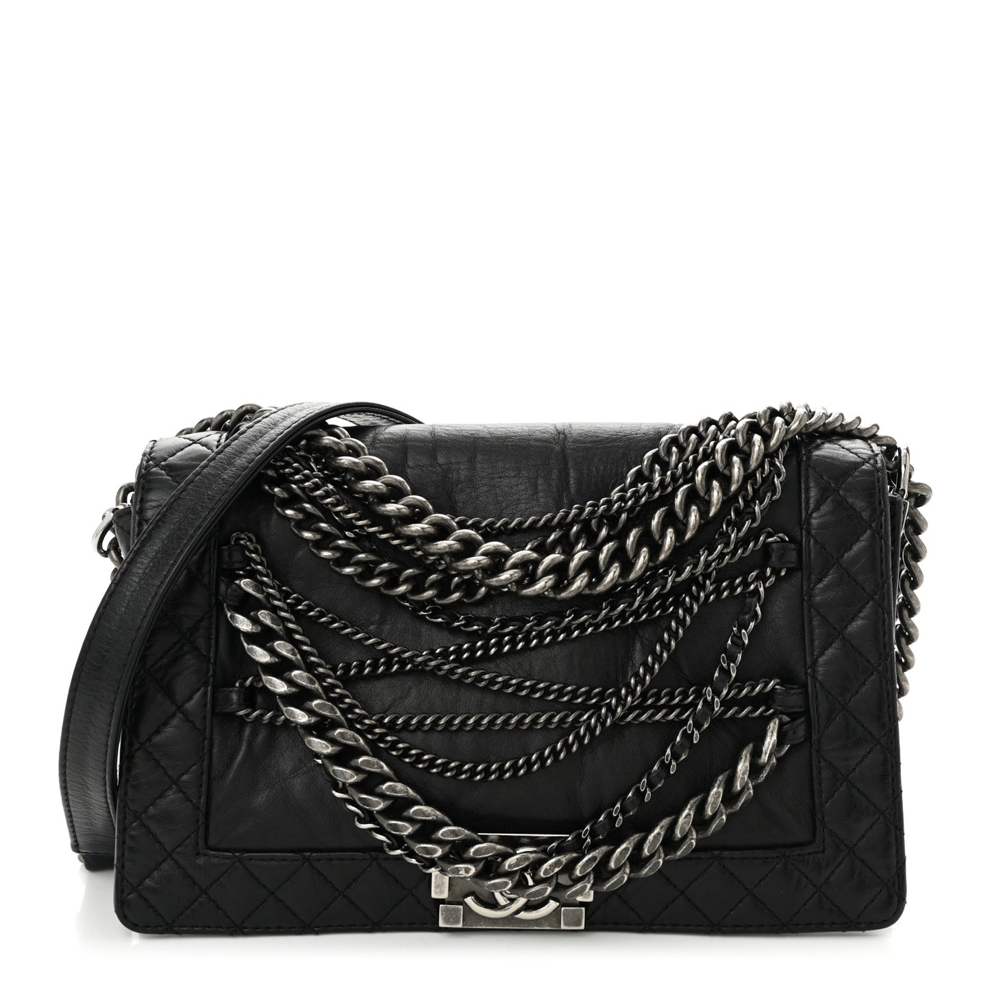 Calfskin Enchained New Medium Boy Flap Black