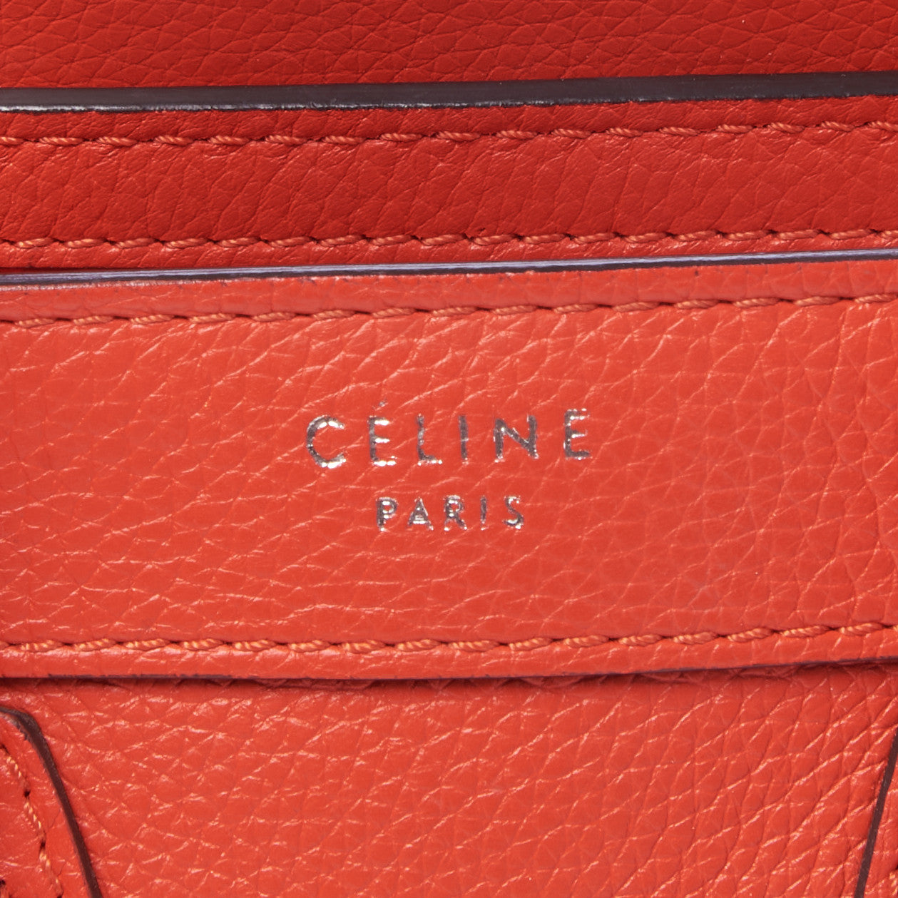 Celine Drummed Calfskin Nano Luggage Vermillion 7 of 9
