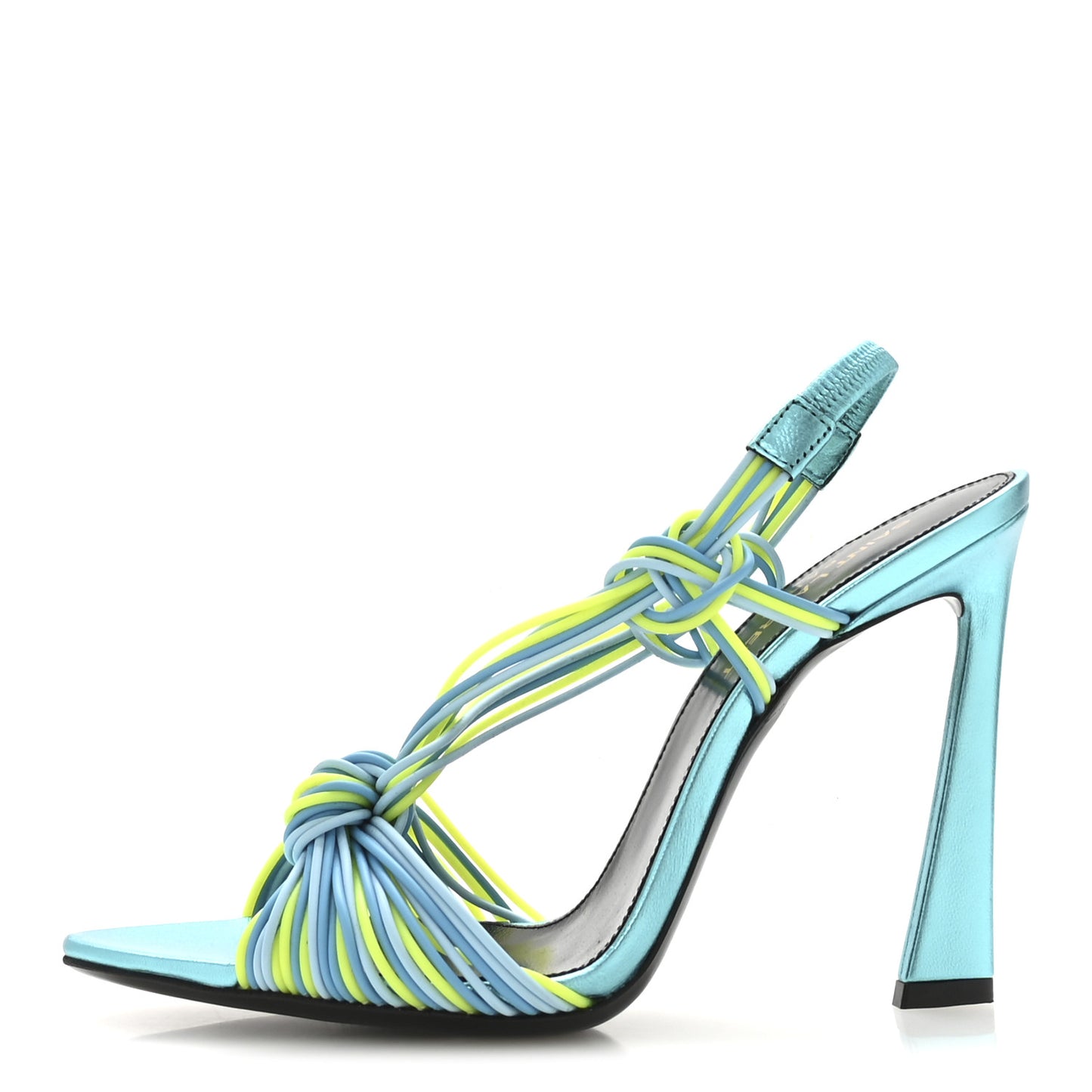 Metallic Calfskin Gippy 105 Sandals 37.5 Cerulean Giallo Fluo
