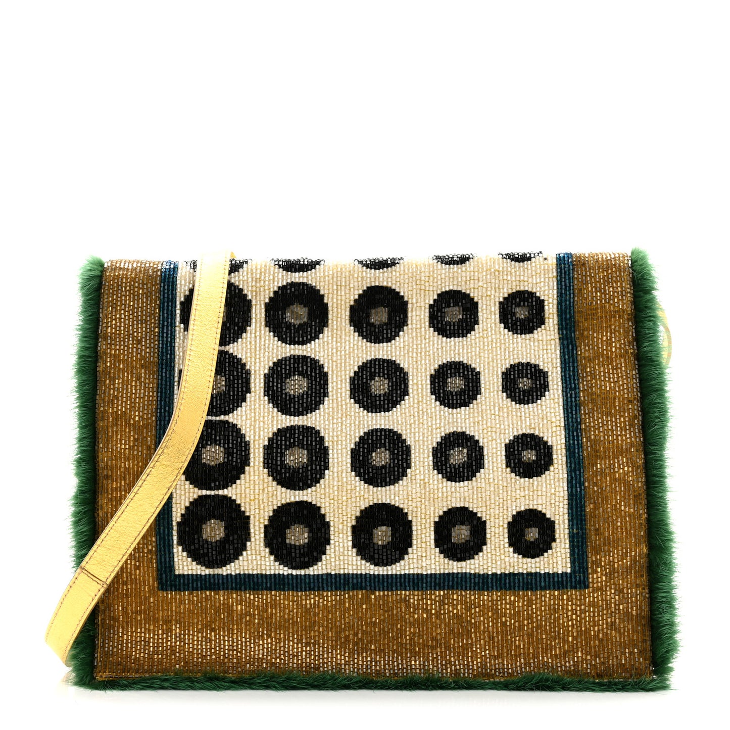 Metallic Calfskin Beaded Mink Studded Daisy Clutch Gold Multicolor