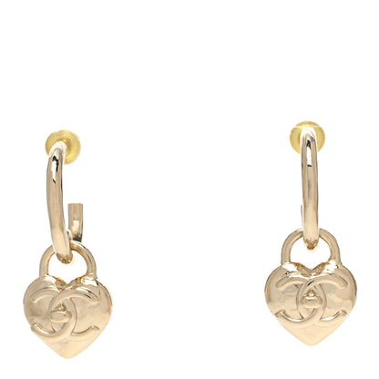 Chanel Metal CC Heart Turnlock Drop Earrings Gold 1 of 5