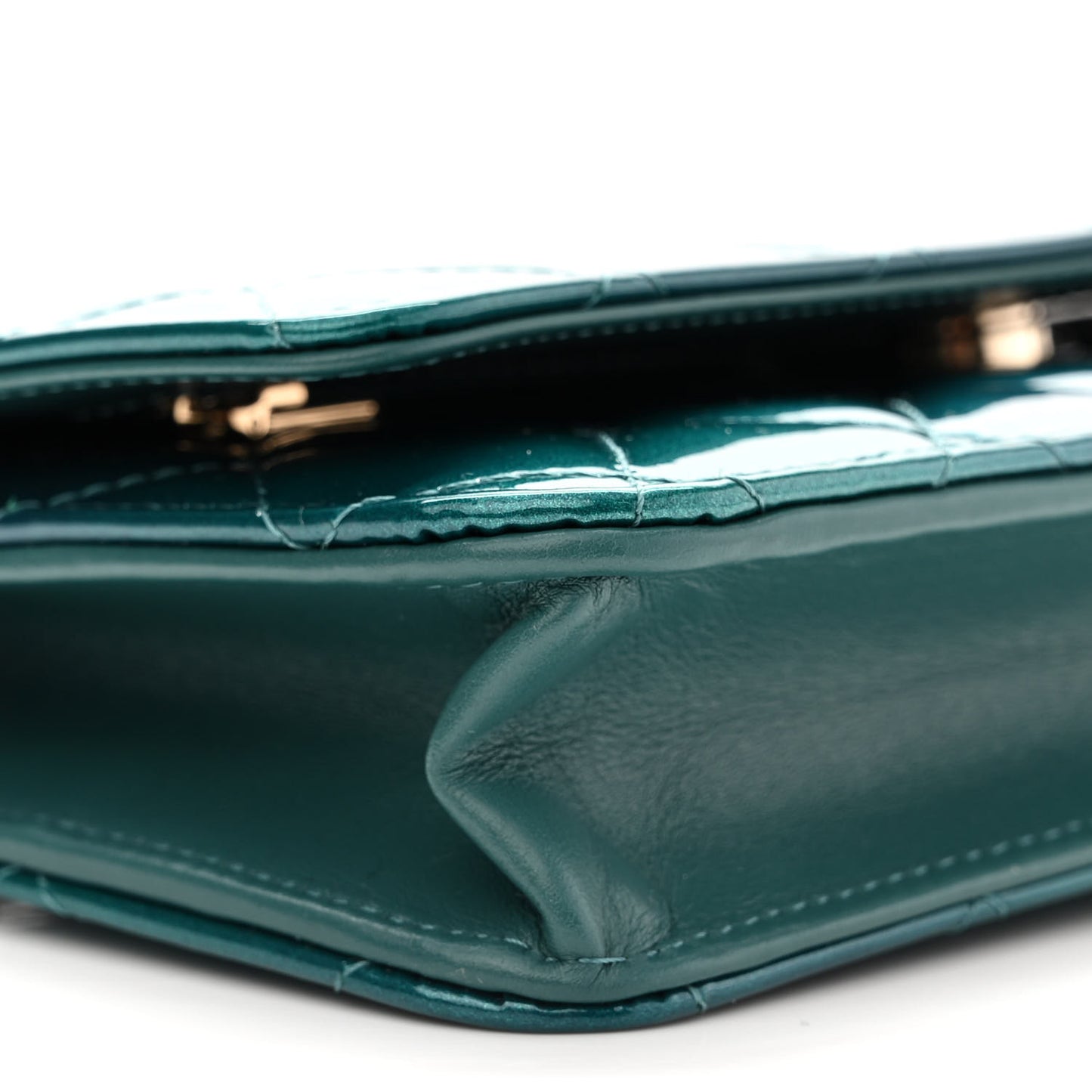 Shaded Patent Calfskin Quilted Wallet On Chain WOC Green Blue
