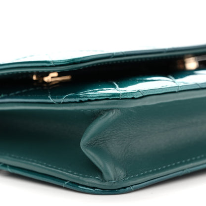 Chanel Shaded Patent Calfskin Quilted Wallet On Chain WOC Green Blue 10 of 12