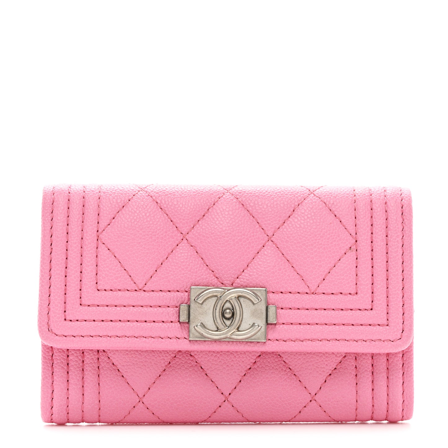 Caviar Quilted Boy Flap Card Holder Wallet Pink