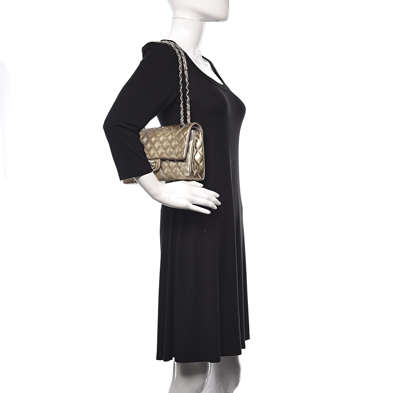 Chanel Striated Patent Quilted Medium Double Flap Gold 2 of 10