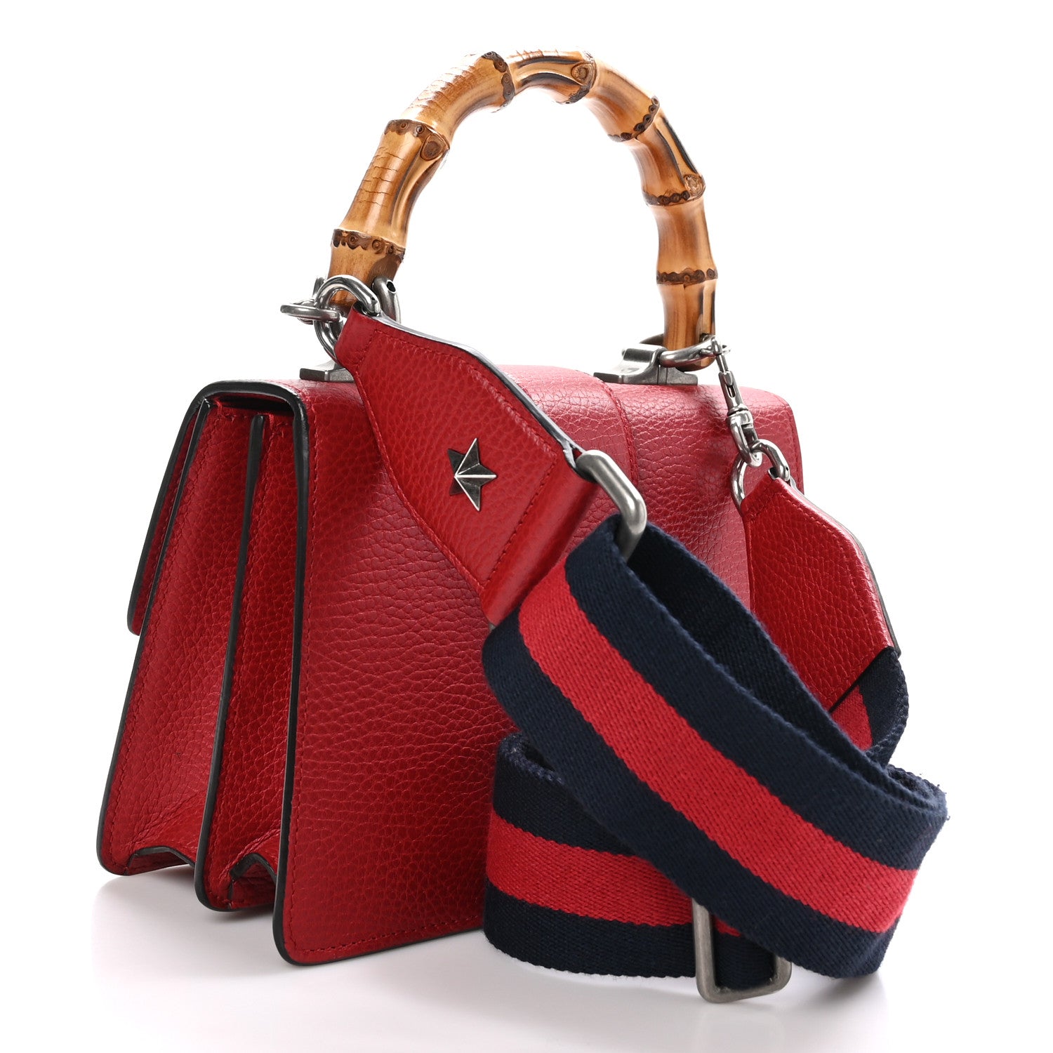 Gucci Dollar Calfskin Crystal Web Mini Dionysus Bamboo Top Handle Bag Hibiscus Red 3 of 12