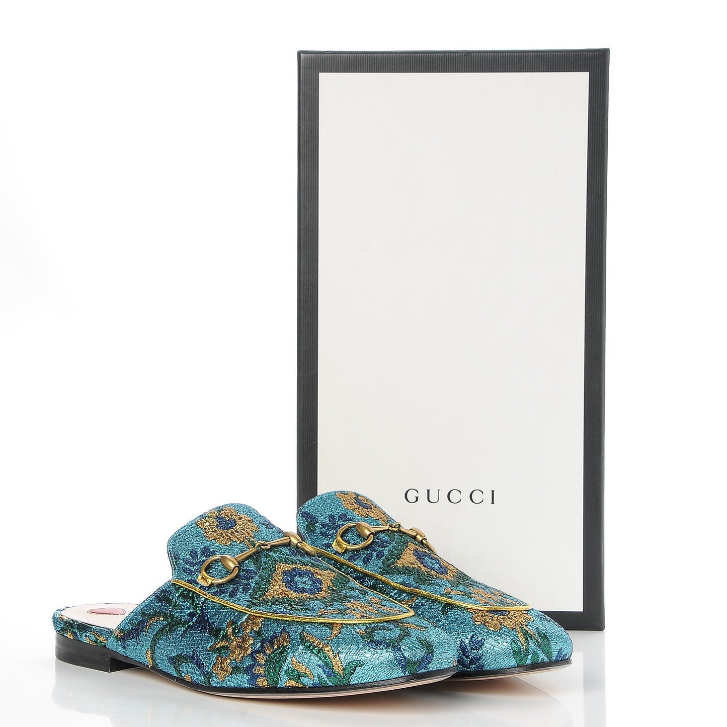 Iridescent Brocade Womens Princetown Slippers 39 Azure Multicolor Oro