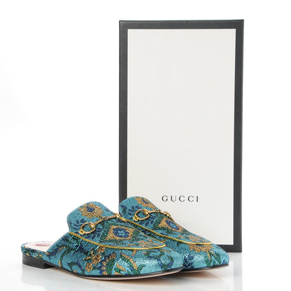 Gucci Iridescent Brocade Womens Princetown Slippers 39 Azure Multicolor Oro 8 of 8