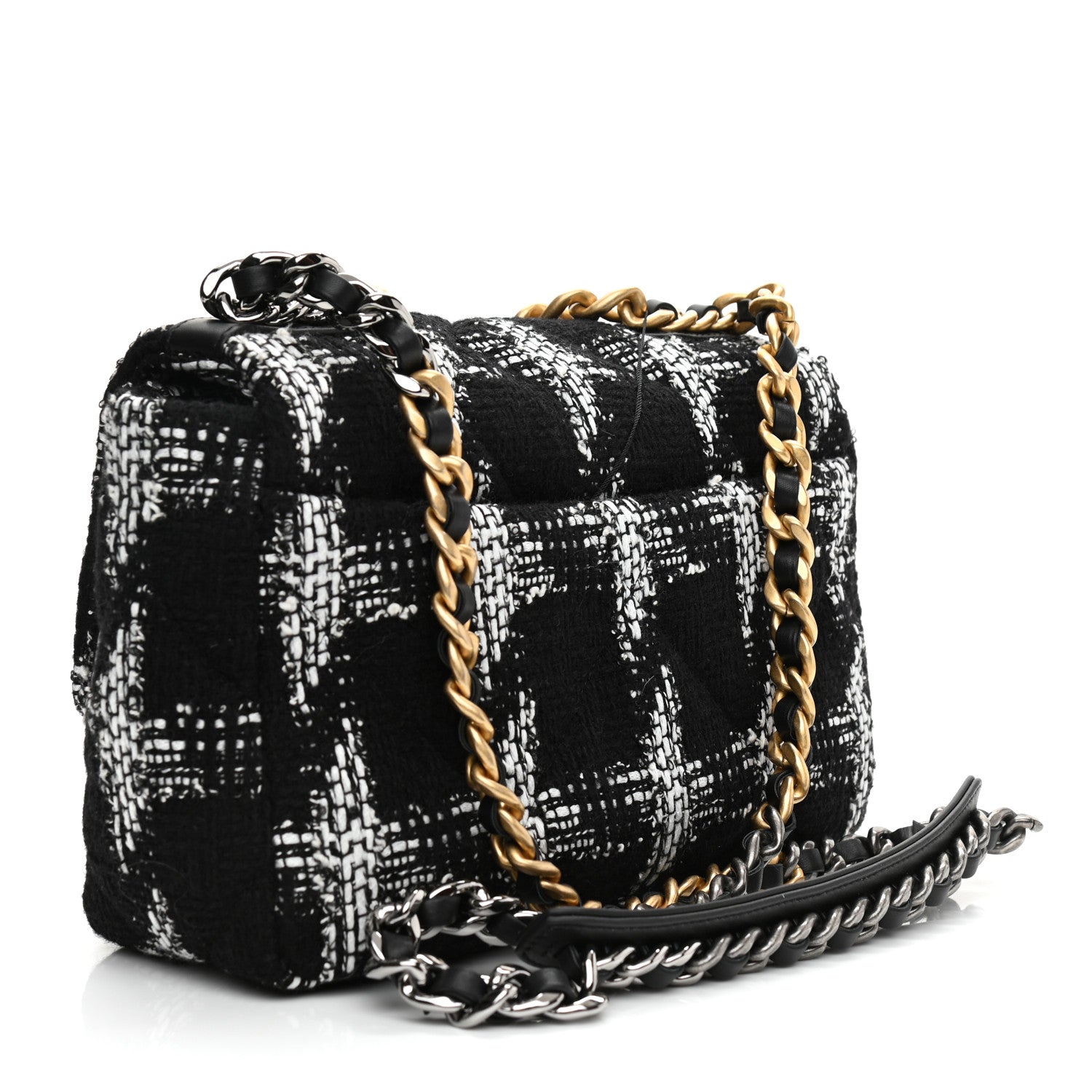 Chanel Tweed Quilted Medium Chanel 19 Flap Black White 2 of 8