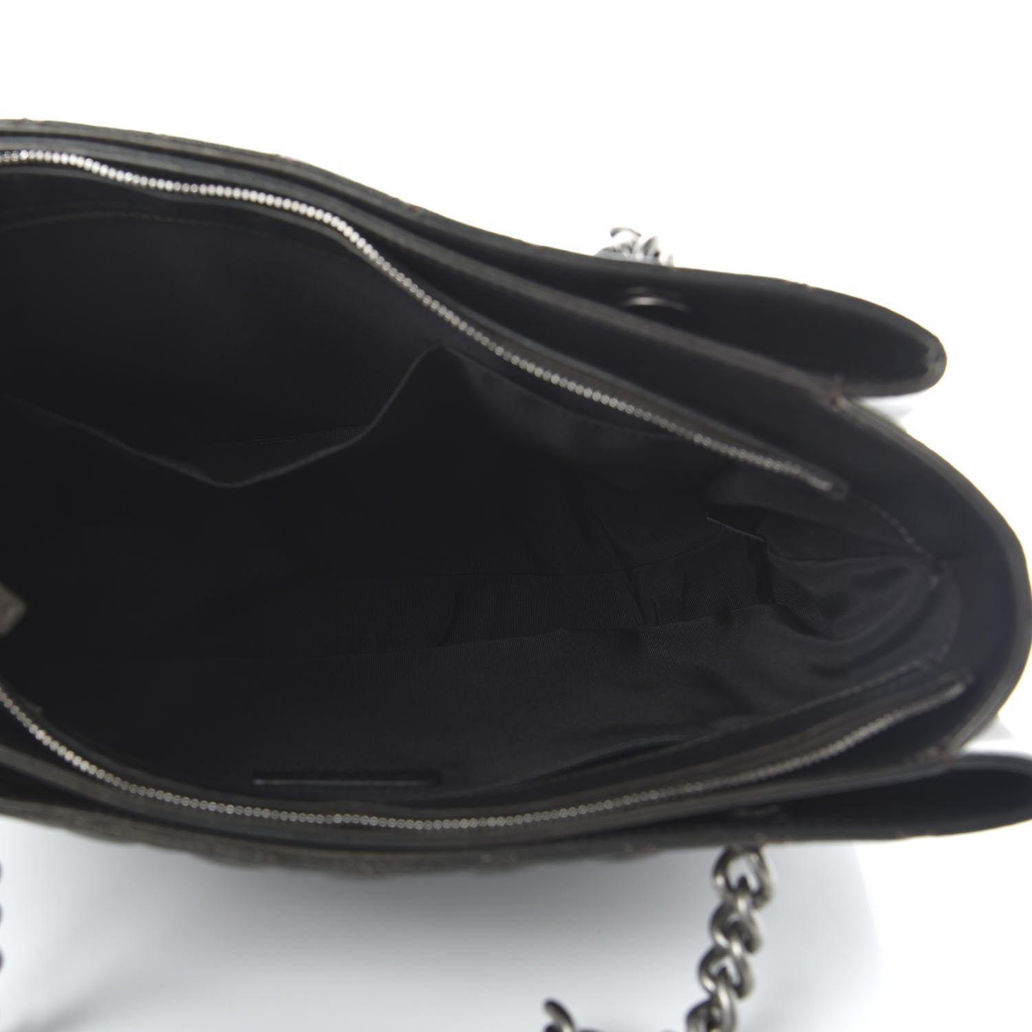 Chanel Metallic Goatskin Quilted Medium Rock In Rome Tote Charcoal 5 of 11