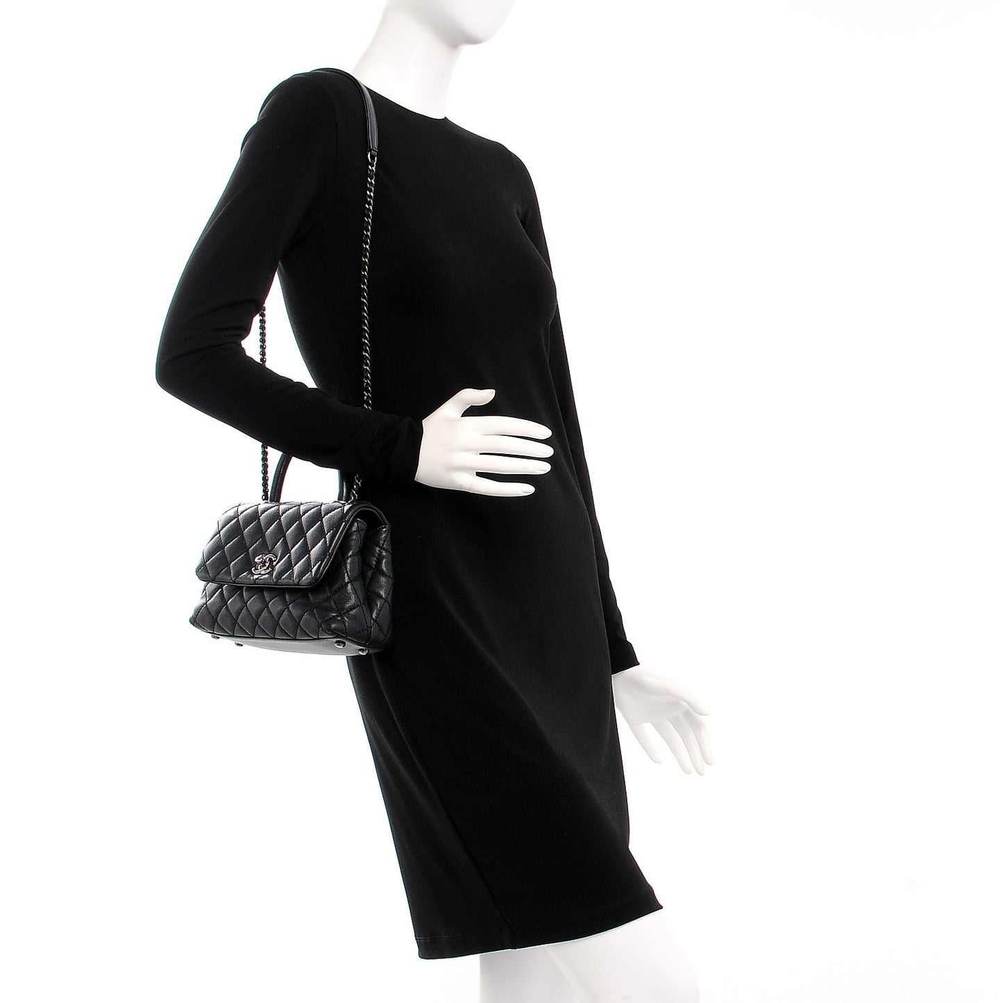 Caviar Quilted Mini Coco Handle Flap Black