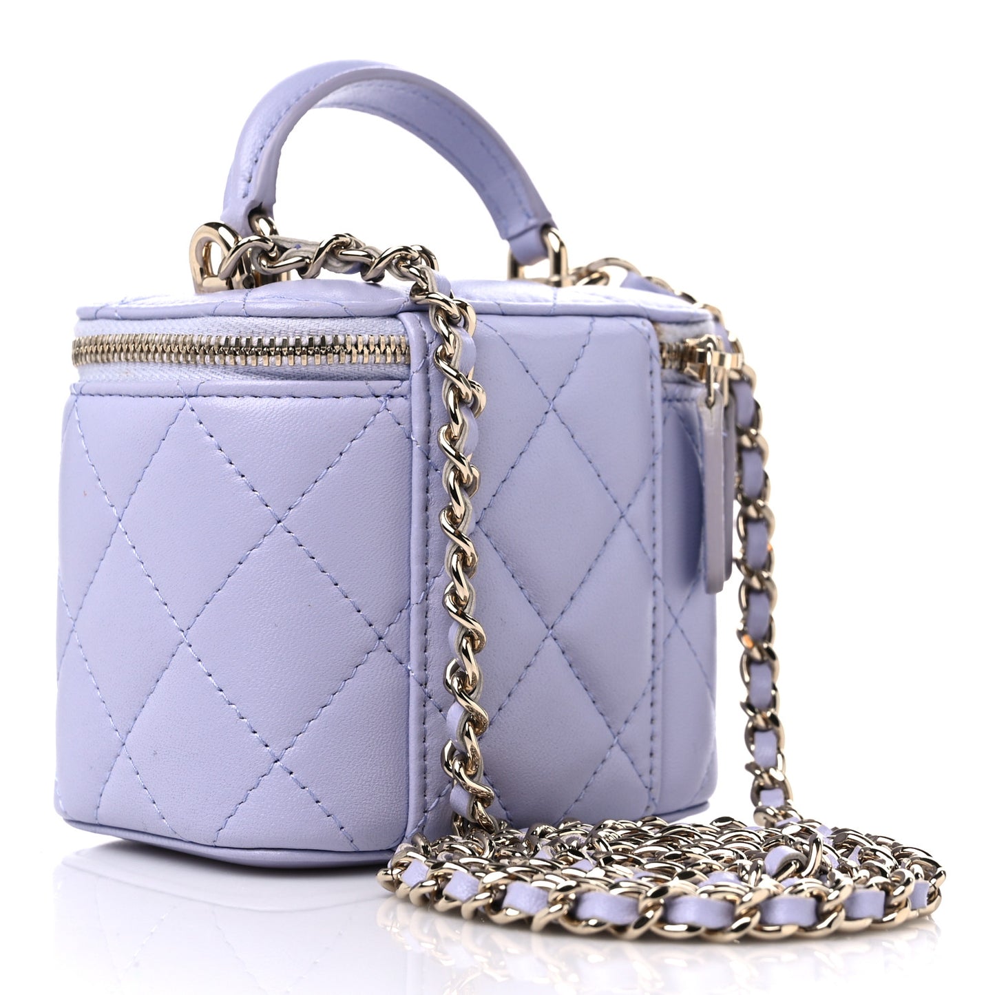 Lambskin Quilted Top Handle Mini Vanity Case With Chain Light Purple