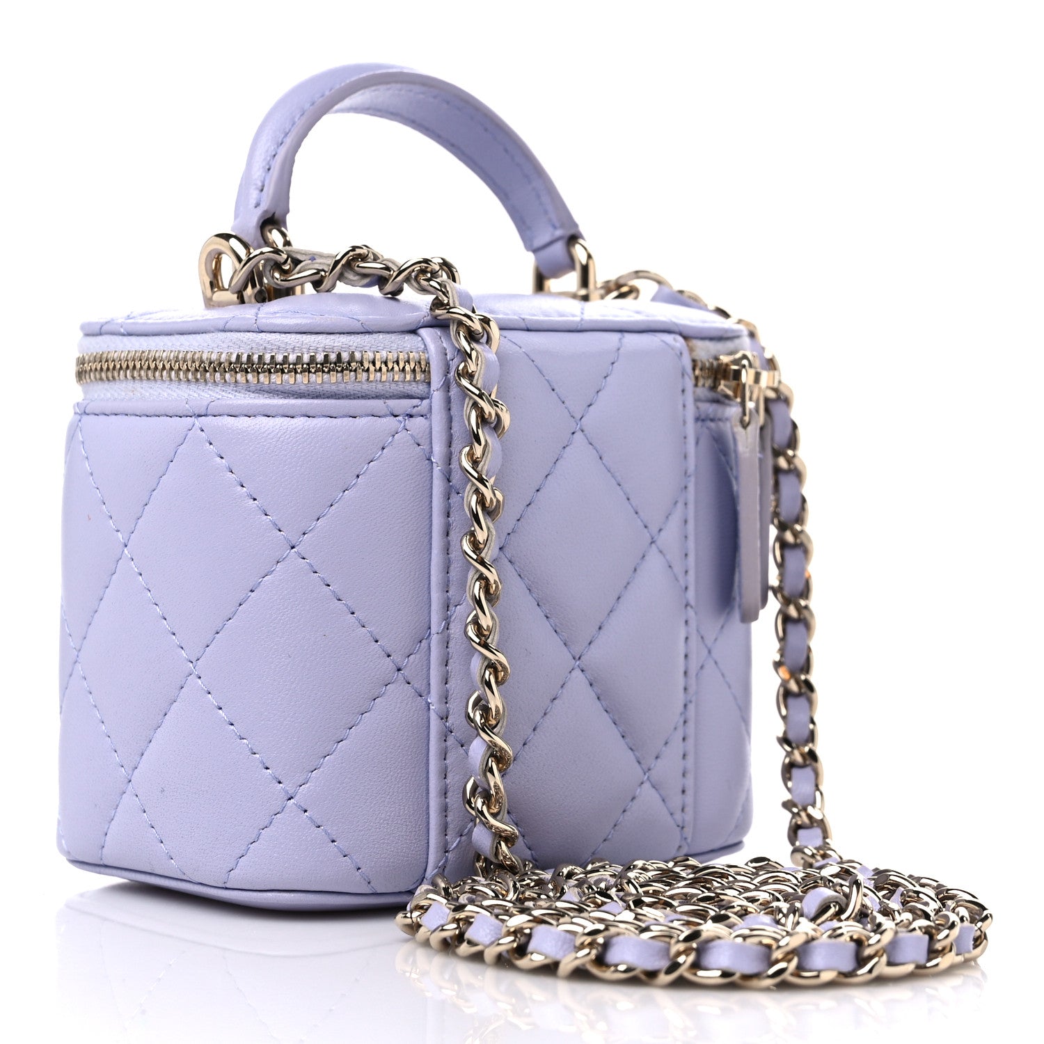 Chanel Lambskin Quilted Top Handle Mini Vanity Case With Chain Light Purple 3 of 9