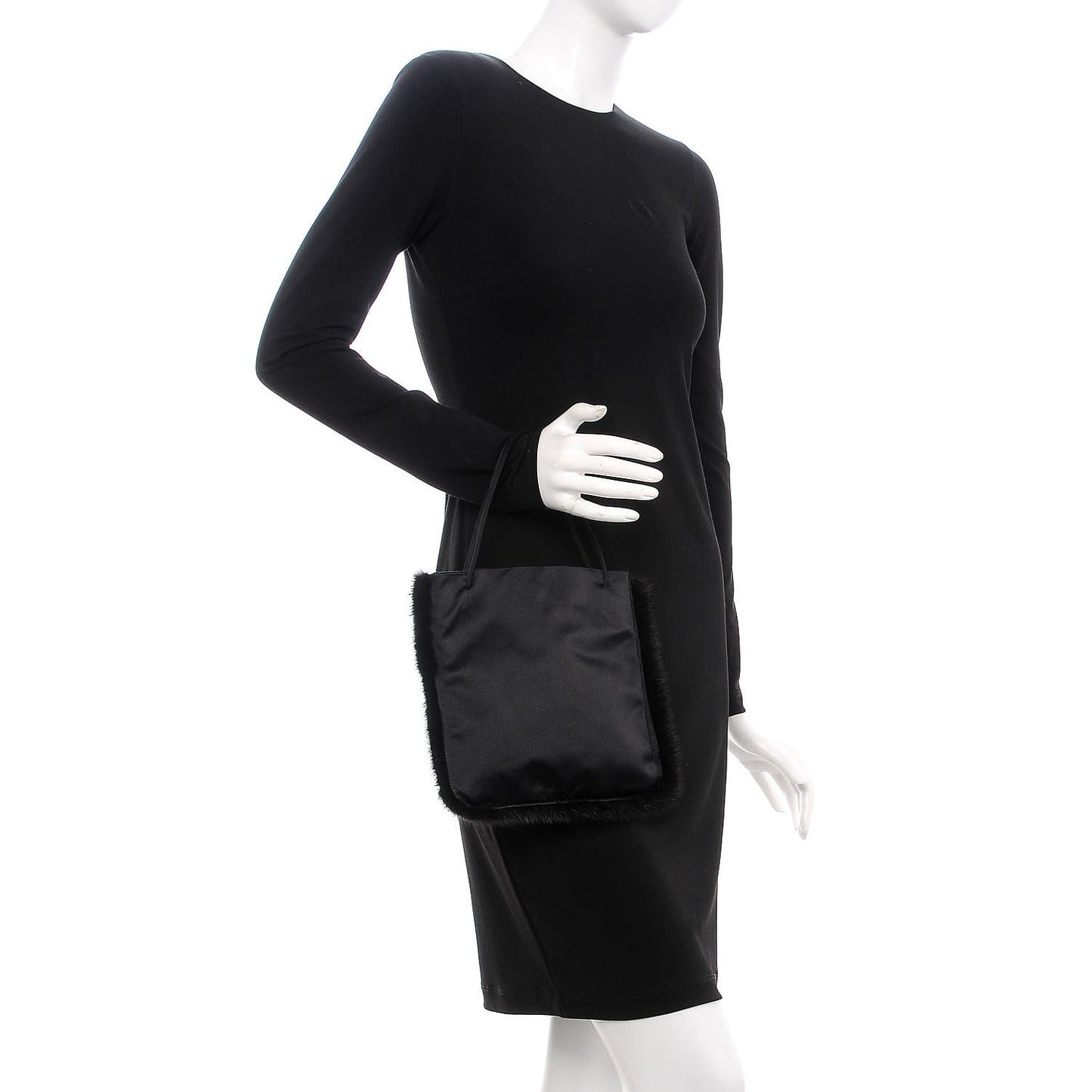 Satin Mink Fur Shoulder Bag Black